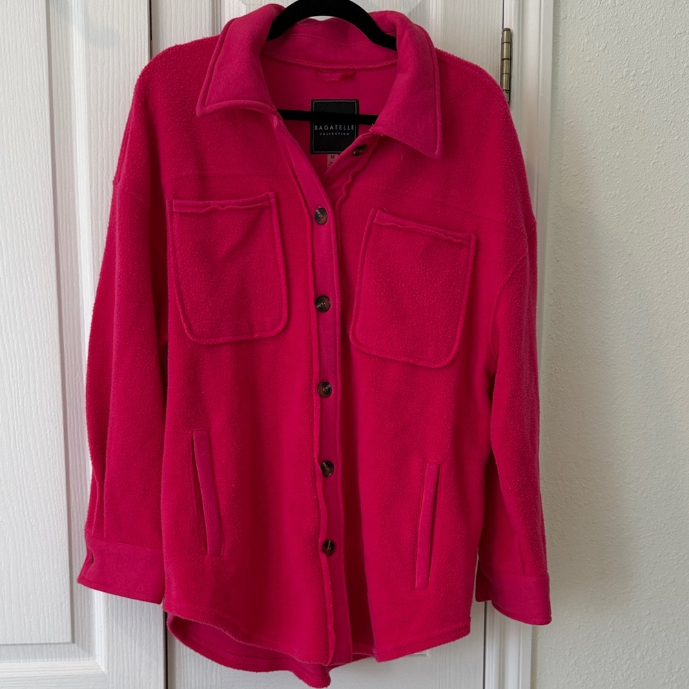 Bagatelle Collection Hot Pink Fleece Shacket Button Front Jacket Size M